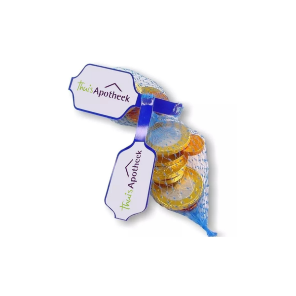 Chocolade munten in netje met logo