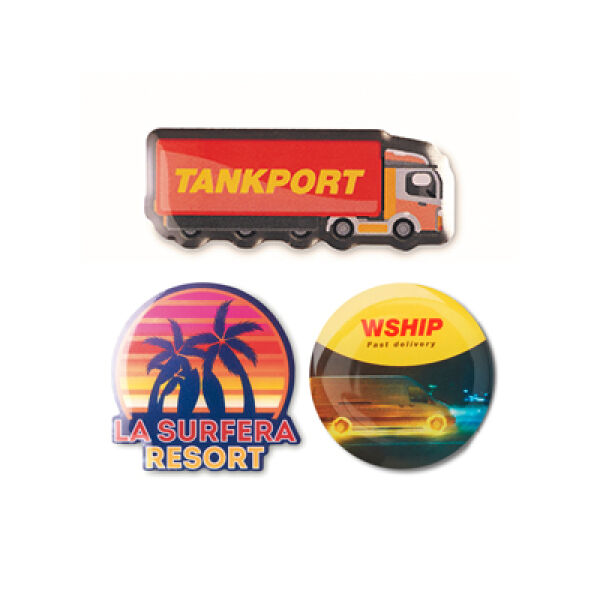 Eigen vorm roestvrijstalen pin met full colour doming